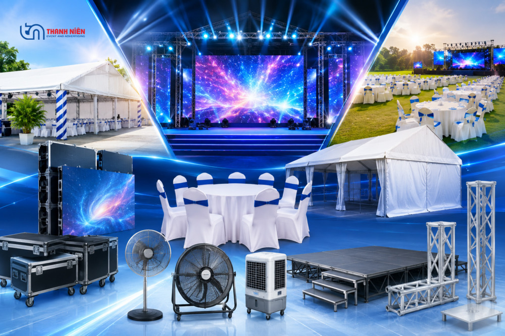 Thanh Niên Event chuyên cung cấp Dịch vụ cho thuê thiết bị sự kiện Quảng Ngãi sẵn kho, giá gốc